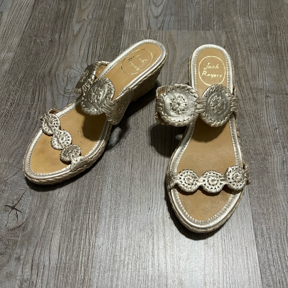 Jack Rogers wedges Lauren metallic leather & cork size 7.5